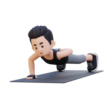 Adam egzersiz minderinde şınav çekiyor.