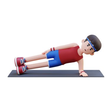 Genç adam beyaz arka planda kalas yapıyor.