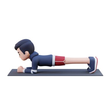 Genç adam egzersiz yapıyor, 3 boyutlu illüstrasyon.