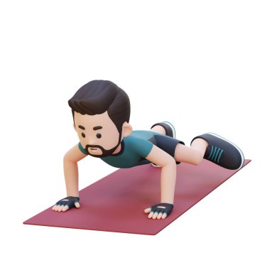 Spor giyim sektöründe beyaz arka planda şınav çeken bir adam..