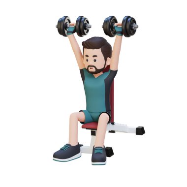 Sandalyede egzersiz yapan bir adam. 3d illüstrasyon