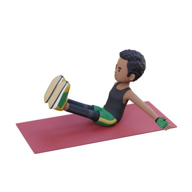 Beyaz arka planda yoga yapan 3 boyutlu bir adam.