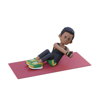 Genç Afrikalı Amerikalı adam dambıllarla egzersiz yapıyor.