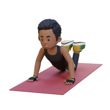 3 'üncü adam paspasın üzerinde egzersiz yapıyor.