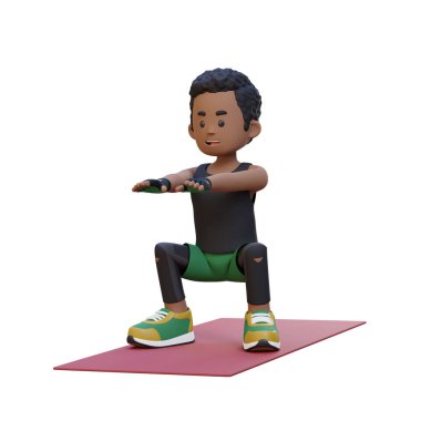 Yeşil arka planda yoga yapan genç bir adam. 3d illüstrasyon.