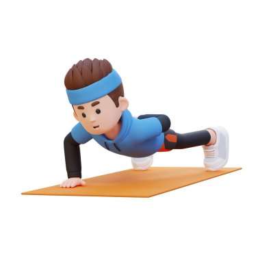 Beyaz arka planda ağırlık çalışan bir gencin 3 boyutlu görüntüsü.