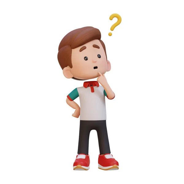 3 d cartoon of boy with question mark