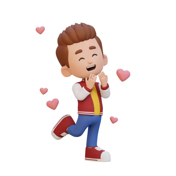 cartoon character man with red shirt with red hearts