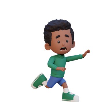 Üç boyutlu çizgi film karakteri koşuyor. 3D görüntüleme. Koşan adam, 3 boyutlu görüntü izole edildi..