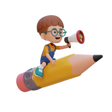 3D roketli küçük çocuk tasviri