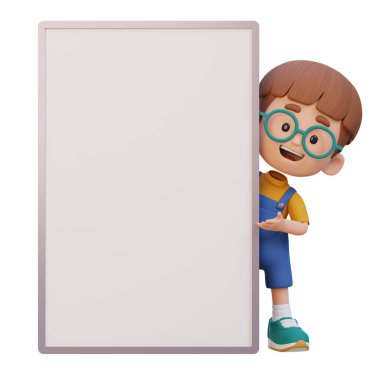 Beyaz tahta şablonu olan çocuk