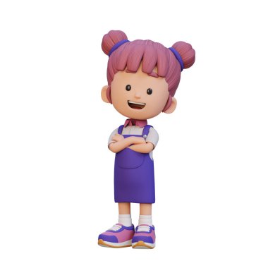 Üniformalı, pembe saçlı şirin bir kız.