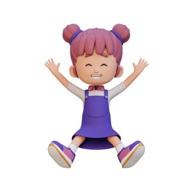 Mor elbiseli küçük bir kızın el sallaması.