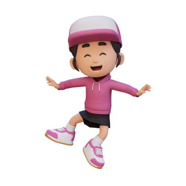 3D küçük çocuk spor kıyafeti giymiş koşuyor.