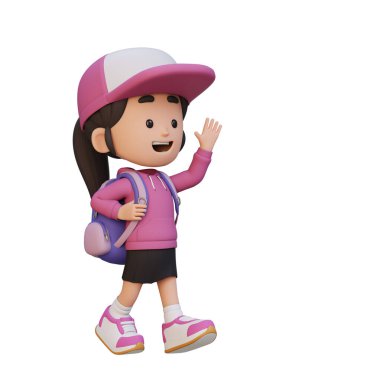 Dünyanın pembe şapkalı küçük bir kızın 3 boyutlu resmi.