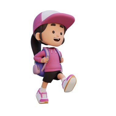 Sırt çantasıyla yürüyen Asyalı tatlı kız.