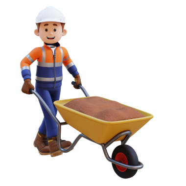 El Arabası ile Çimento Taşıyan 3D İnşaat İşçisi Karakteri