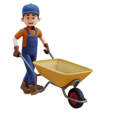 El Arabası Üzerinde 3B İnşaat İşçisi Karakteri Çalışması