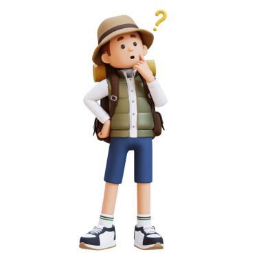 3D Gezgin Karakteri Kafası Karışık ve Düşünen Poz