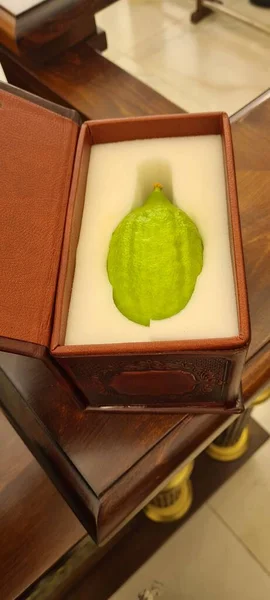 Ένα Πράσινο Etrog Δερμάτινο Κουτί — Φωτογραφία Αρχείου