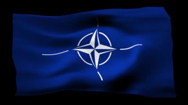 NATO 'nun gerçekçi bayrağı. Rüzgarın dalgalı dokusunun gösterimi.