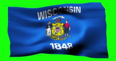 Wisconsin 'in gerçekçi bayrağı. Rüzgarın dalgalı dokusunun gösterimi.
