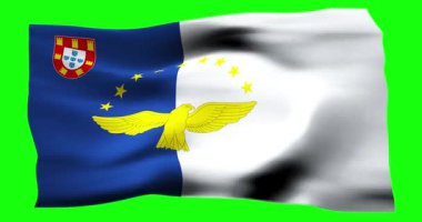 Azores 'in gerçekçi bayrağı. Rüzgarın dalgalı dokusunun gösterimi.