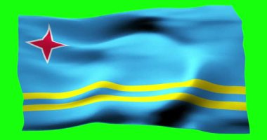 Aruba 'nın gerçekçi bayrağı. Rüzgarın dalgalı dokusunun gösterimi.