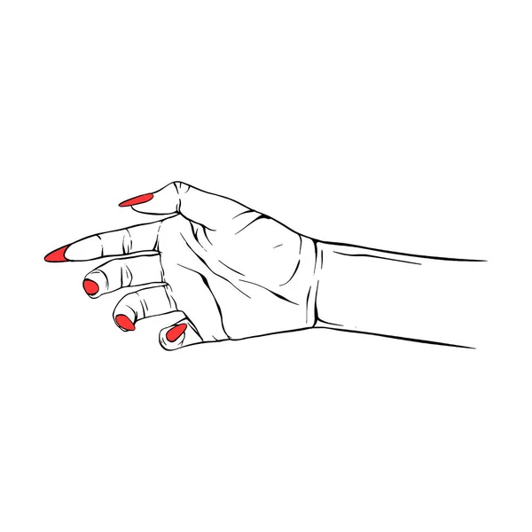 Longas Unhas Vermelhas Mão Desenhado Gesto Esboço Vetor Ilustração Linha —  Vetores de Stock