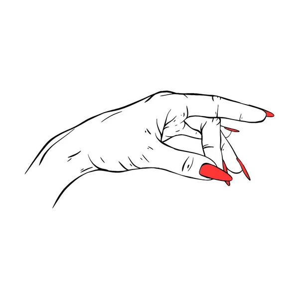 Длинные Красные Ногти Руки Нарисованный Жест Эскиз Векторной Иллюстрации Линии — стоковый вектор