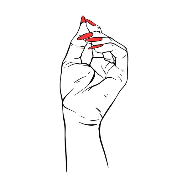 Långa Röda Naglar Handritade Gest Skiss Vektor Illustration Linje Konst — Stock vektor