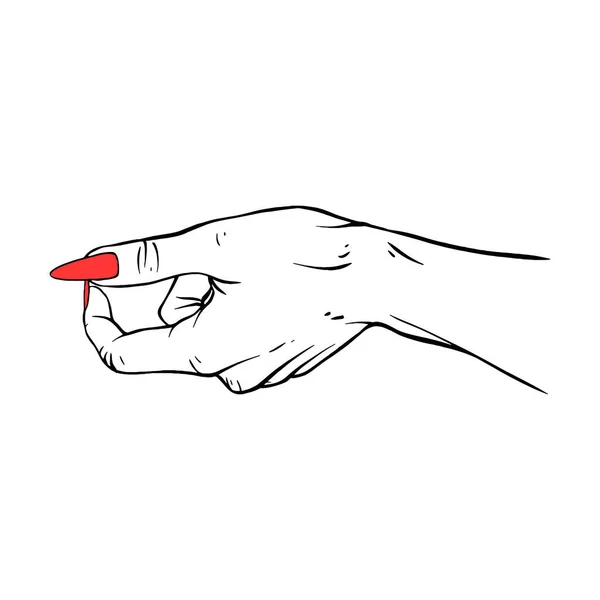 Longas Unhas Vermelhas Mão Desenhado Gesto Esboço Vetor Ilustração Linha — Vetor de Stock