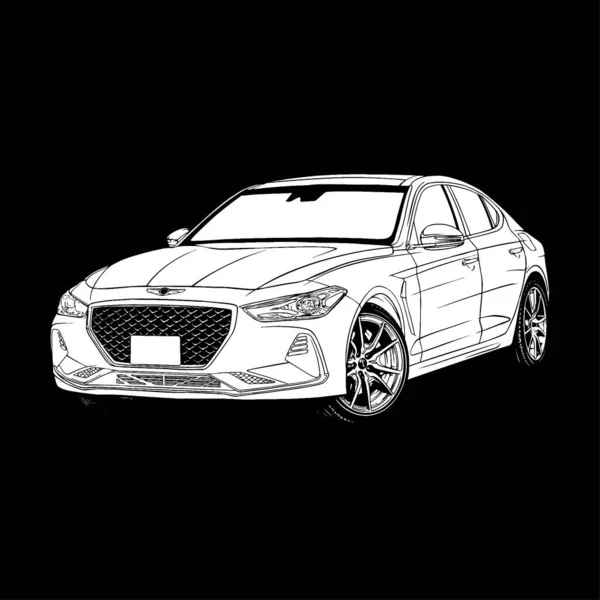 Koreaanse Sport Sedan Auto Illustratie Vector Lijn Kunst — Stockvector