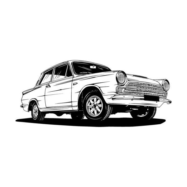 Carro Vintage Ilustração Vetor Linha Arte —  Vetores de Stock