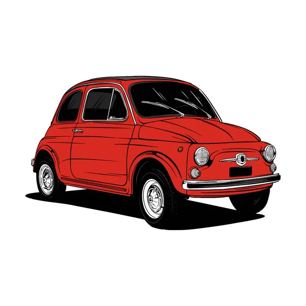 Klassische Italienische Supermini Rotes Auto Illustration Vektor Linie Kunst — Stockvektor