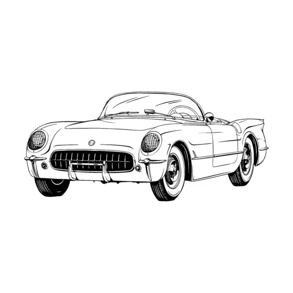Vintage American Classic Sport Cars Ilustración Vector Línea Arte — Vector de stock