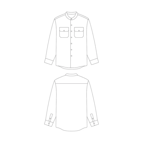 Template Long Sleeve Grandad Collar Shirt Two Pocket Vector Illustration — Stock Vector
