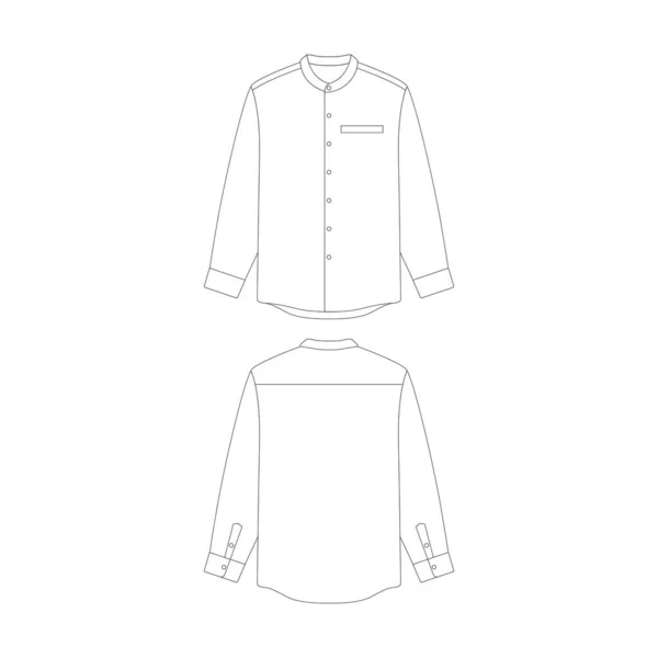 Template Long Sleeve Grandad Collar Shirt Welt Pocket Vector Illustration — Stock Vector