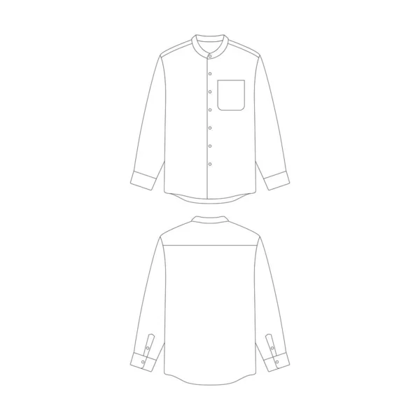 Template Long Sleeve Grandad Collar Shirt Pocket Vector Illustration Flat — Stock Vector