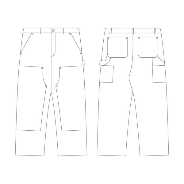 Modèle Double Genou Pantalon Vectoriel Illustration Plat Dessin Contour Collection — Image vectorielle