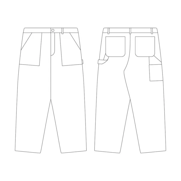 Gabarit Baggy Fit Charpentier Pantalon Vecteur Illustration Plat Dessin Contour — Image vectorielle