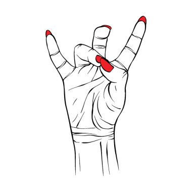 Uzun kırmızı tırnaklar el çizimi çizimi çizim vektör çizim çizgisi sanatı