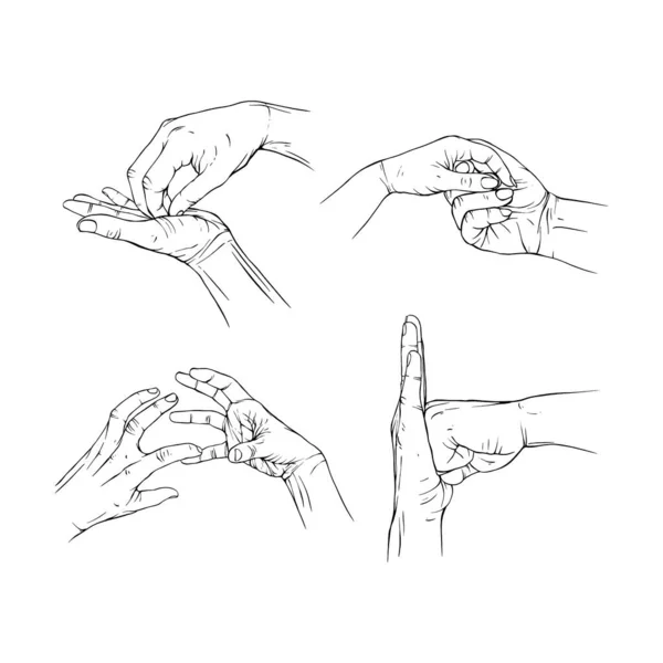 Set Zwei Hand Sammlung Gezeichnete Geste Skizze Vektor Illustration Linie — Stockvektor