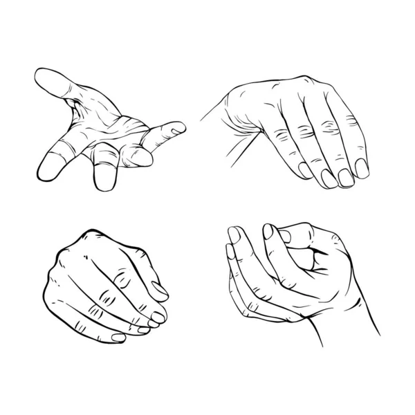 Set Hand Collection Drawn Gesture Sketch Vector Illustration Line Art — Stock Vector