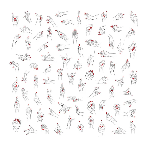 Ορισμός Κόκκινο Neils Συλλογή Χέρι Που Χειρονομία Σκίτσο Διάνυσμα Εικονογράφηση — Διανυσματικό Αρχείο