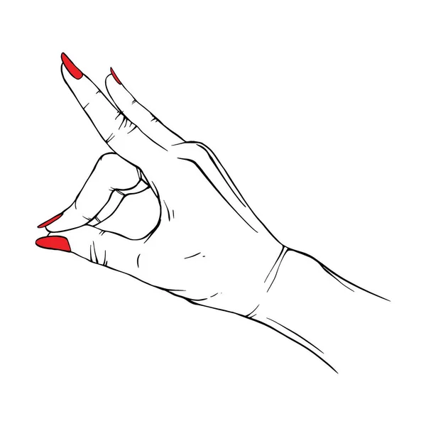 Lange Rode Nagels Hand Getekend Gebaar Schets Vector Illustratie Lijn — Stockvector