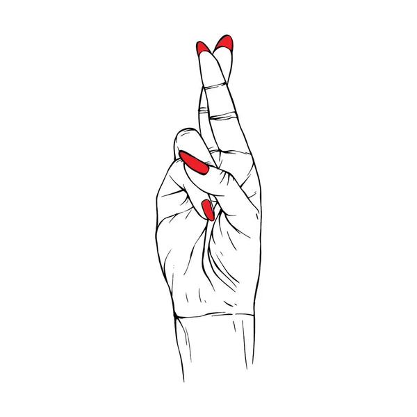 Longas Unhas Vermelhas Mão Desenhado Gesto Esboço Vetor Ilustração Linha — Vetor de Stock