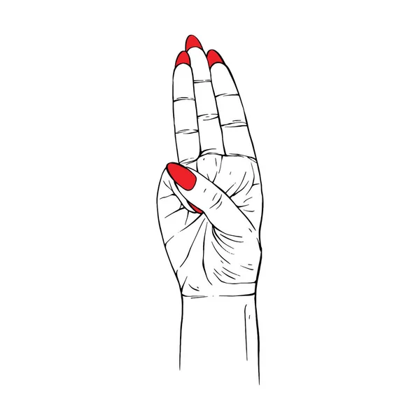 Long Red Nails Hand Drawn Gesture Sketch Vector Illustration Line — Stock Vector