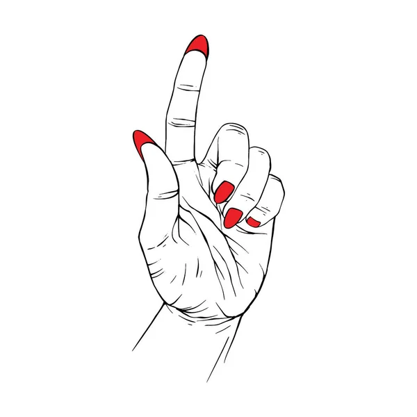 长长的红指甲手绘手势草图矢量画线艺术 — 图库矢量图片