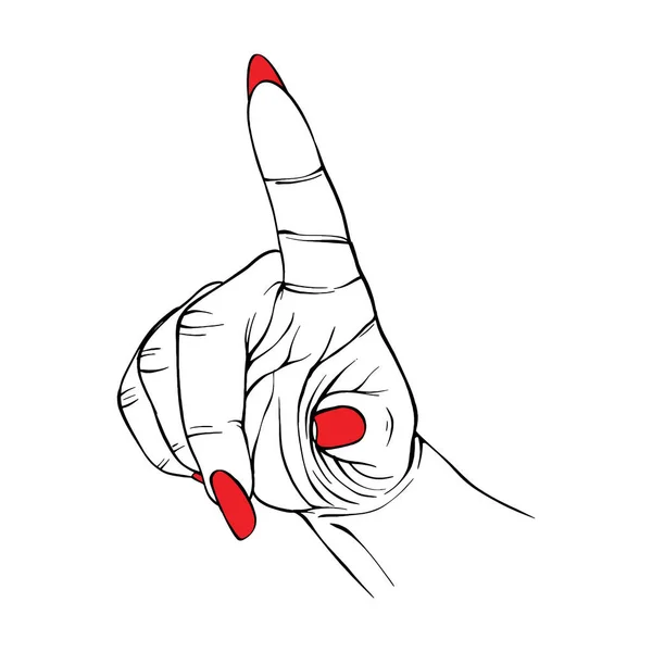 长长的红指甲手绘手势草图矢量画线艺术 — 图库矢量图片